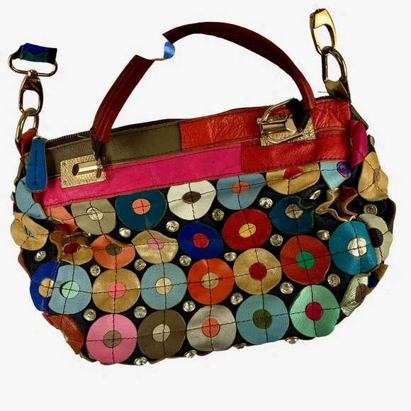 Pink and Blue Floral Shoulder Bag with Textured Design - Picture 6 of 7